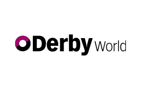 Derby World logo featuring the word "Derby" in bold black letters with a purple circular accent and the word "World" in a lighter font, representing regional media coverage of affordable housing in Derby.