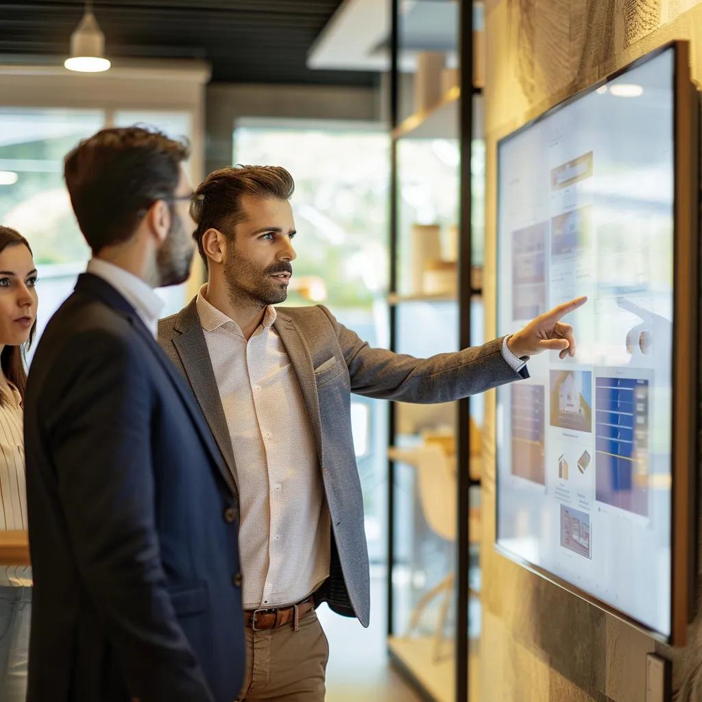 Real estate agent explaining property transaction types to clients