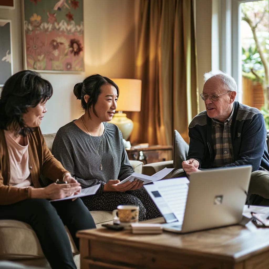 Group of people discussing conveyancing quotes in a cozy living room