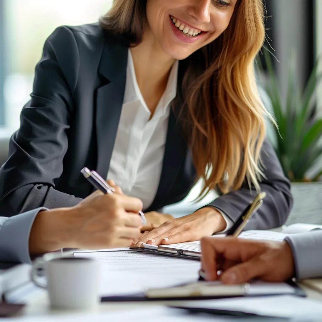 Solicitor discussing a conveyancing quote with a client in a professional office