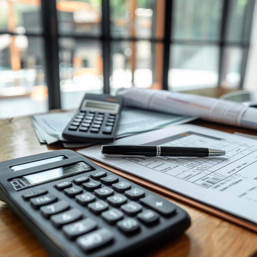 Calculator and property documents representing conveyancing costs in Manchester