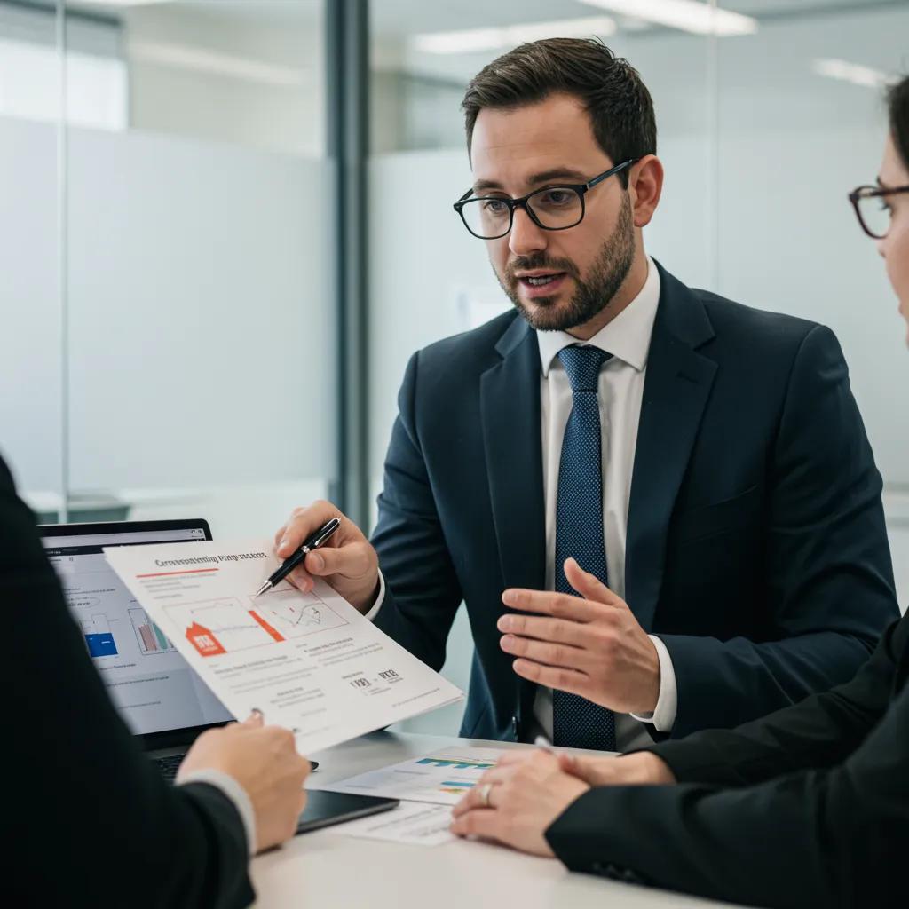 Conveyancer explaining the stages of the conveyancing process to a client