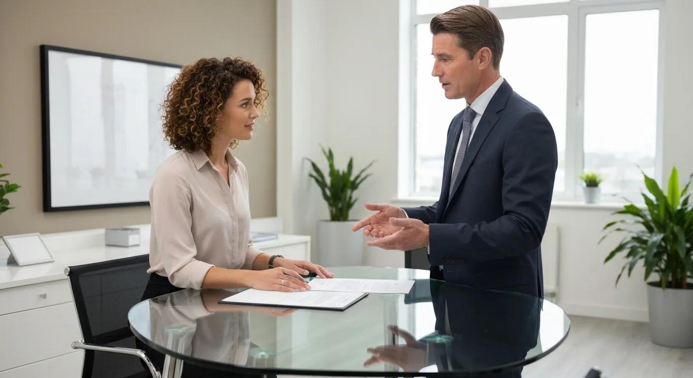 Client consulting with a conveyancing solicitor in a professional office setting