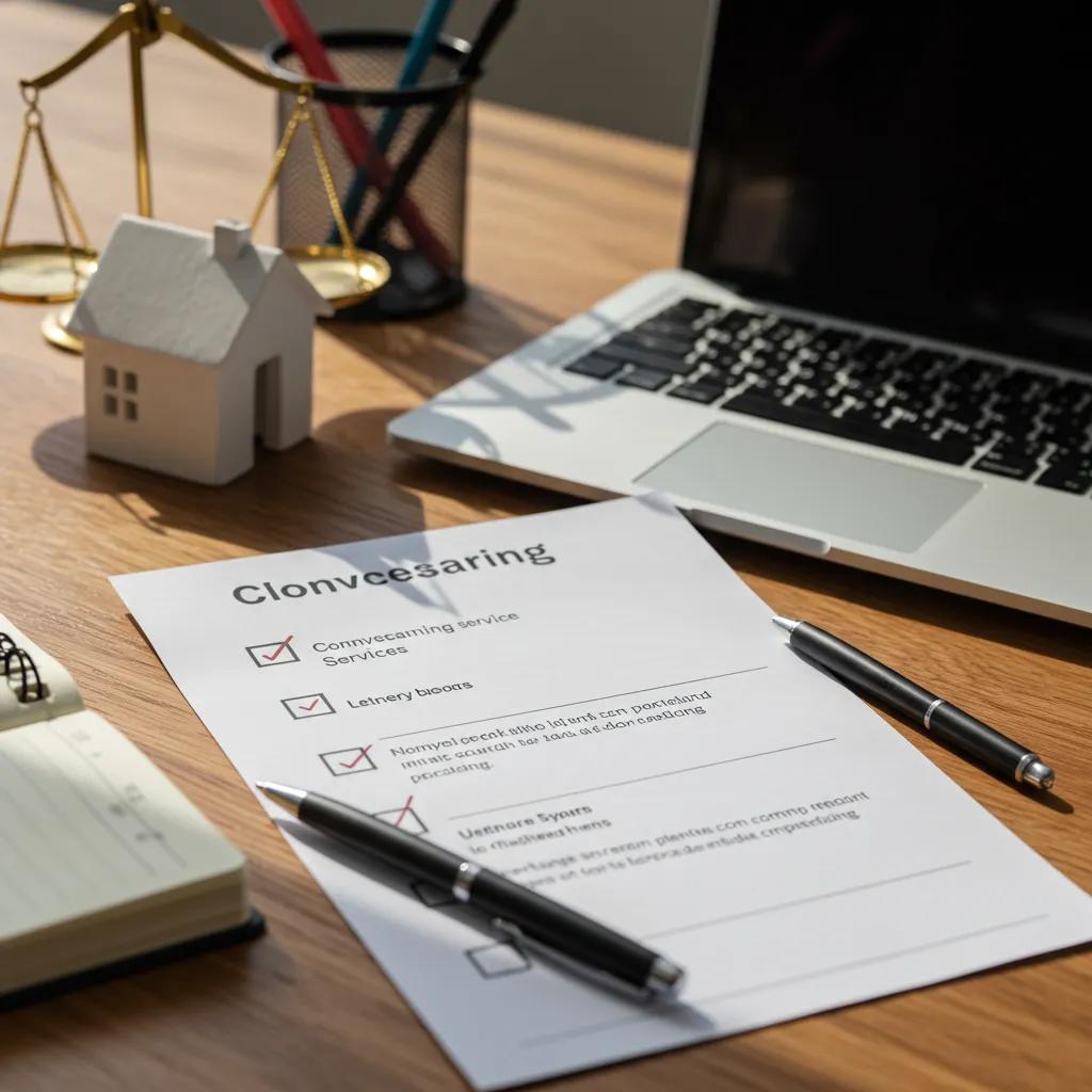 Checklist of conveyancing services on a desk, symbolizing clarity and organization in the conveyancing process