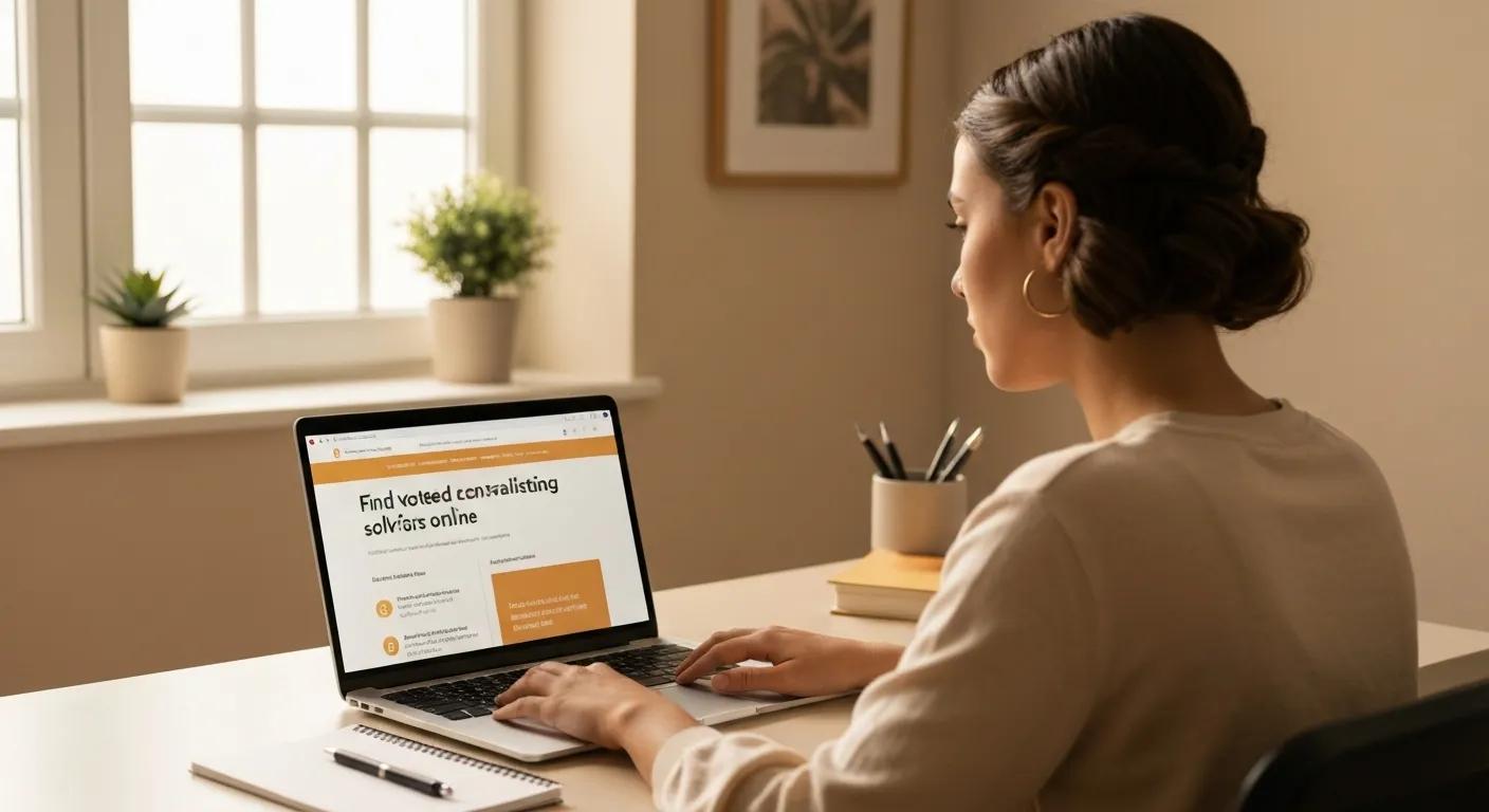 Person searching for vetted conveyancing solicitors online in a home office
