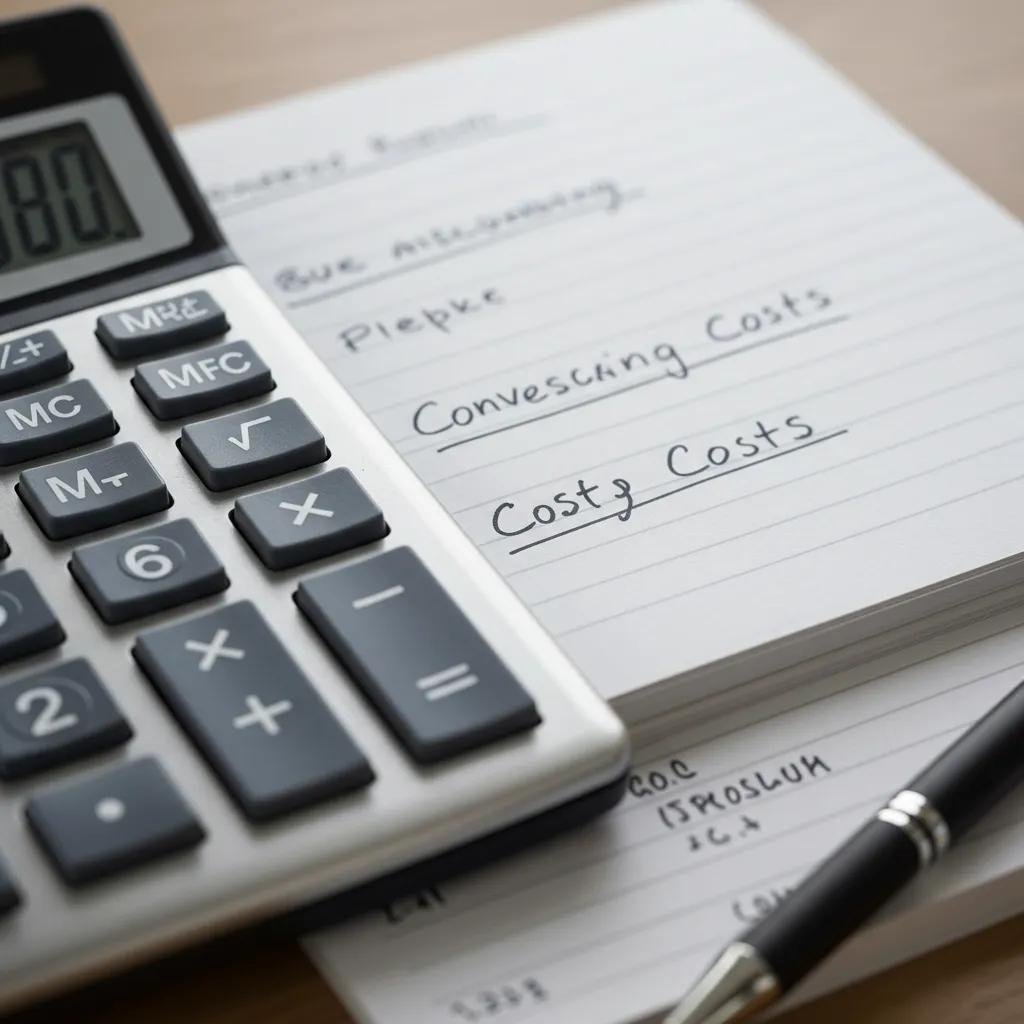 Calculator and notepad on a table, symbolizing budgeting for conveyancing costs