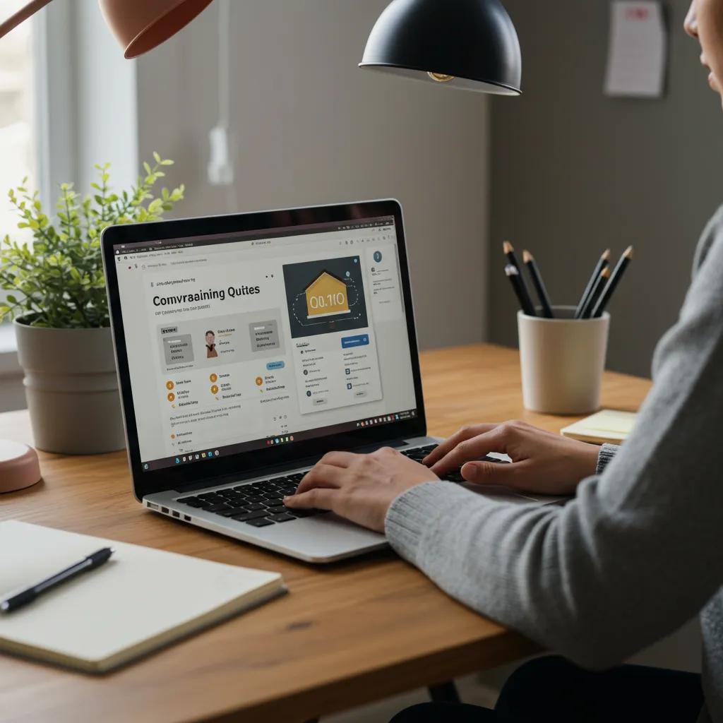 Person comparing conveyancing quotes on a laptop in a modern home office
