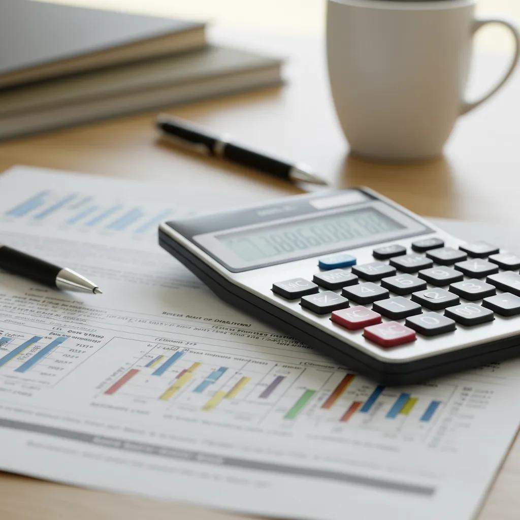 Calculator and legal documents representing conveyancing fees and costs
