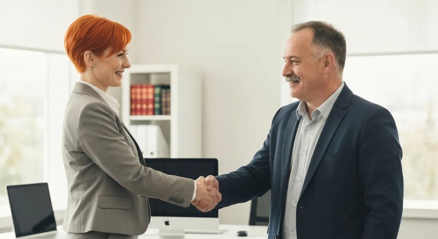 Conveyancer and client shaking hands, representing fast conveyancing benefits