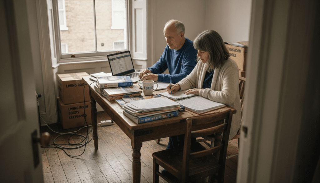Couple planning UK relocation with documents