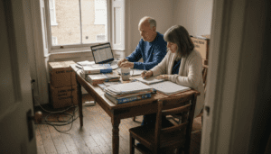 Couple planning UK relocation with documents
