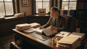 Solicitor reviewing leasehold property papers