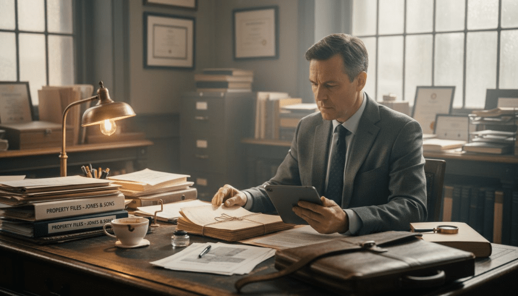 Solicitor reviewing UK property title deeds