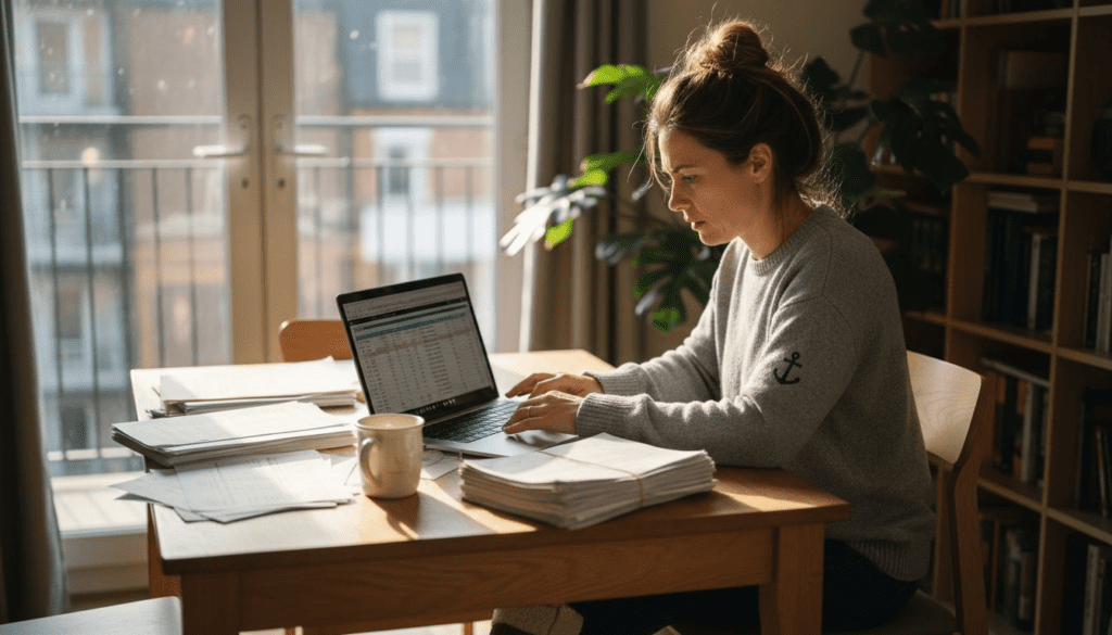 Homeowner using conveyancing calculator at table