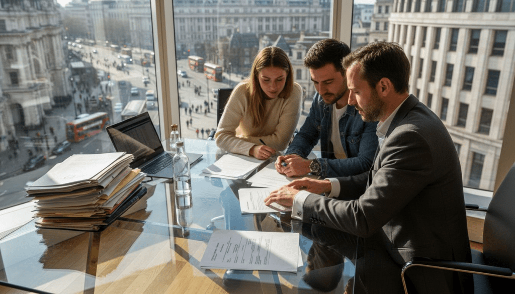 Conveyancer consulting clients in London office