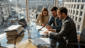 Conveyancer consulting clients in London office