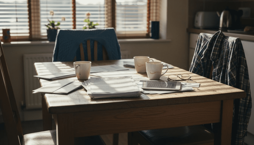 Couple reviewing remortgage paperwork at kitchen table